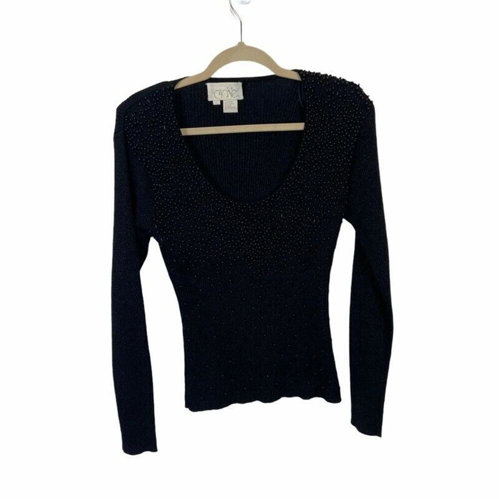 Cache Scoop Neck Beaded Shimmer Vintage Sweater L